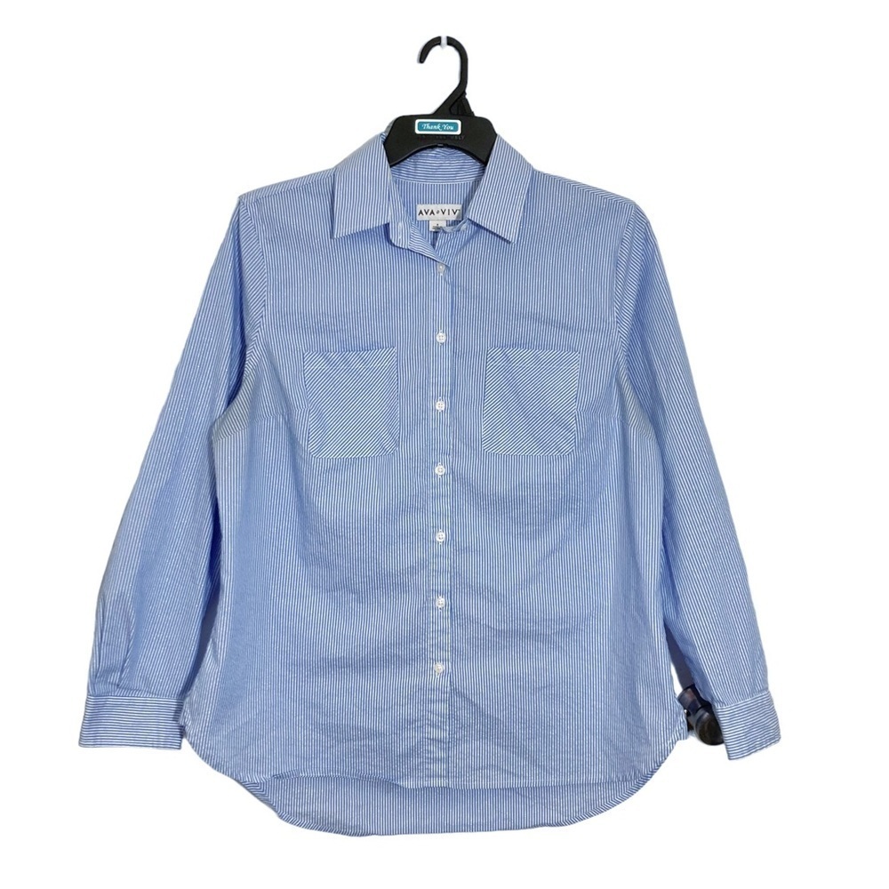 Ava & Viv Light Blue Pinstripe Button-Down Shirt